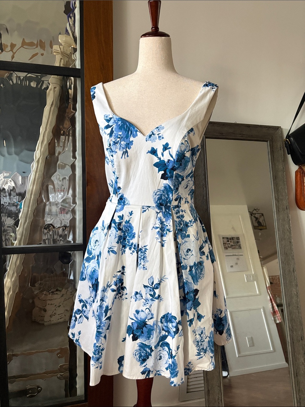 Trixxi White Mini Dress with Blue Floral Print